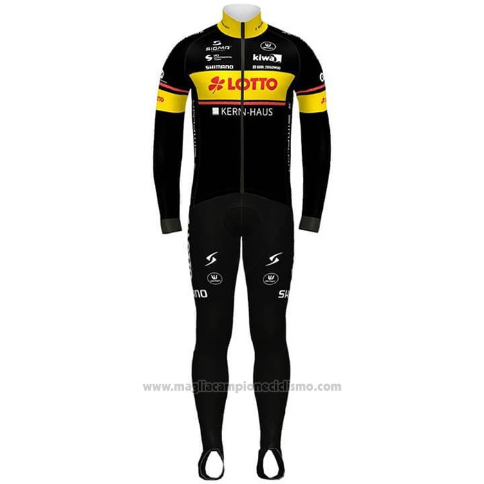 2020 Abbigliamento Ciclismo Lotto-Kern HausNero Giallo Manica Lunga e Salopette